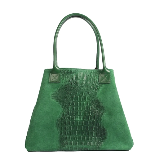 Зелена чанта от релефна естествена кожа- Demi Green 11620