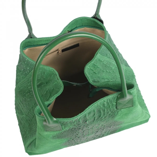 Зелена чанта от релефна естествена кожа- Demi Green 11620