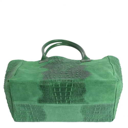 Зелена чанта от релефна естествена кожа- Demi Green 11620