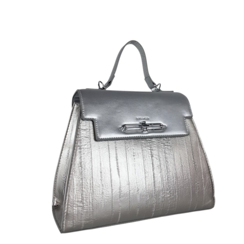 Сребриста дамска чанта с дълга дръжка- Duki&Daso 11628