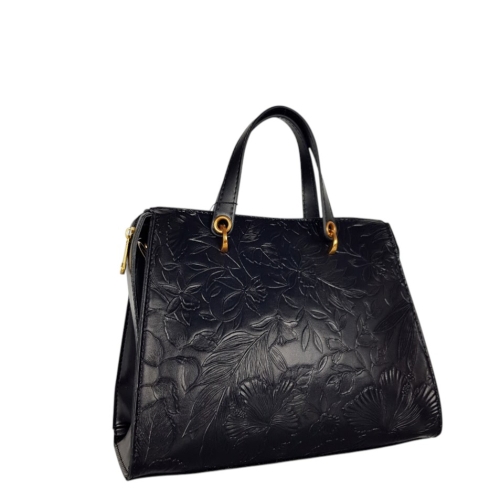 Черна дамска чанта с цветя- Duki&Daso 11629