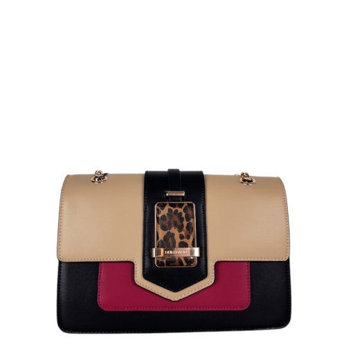 Дамска чанта с леопардов акцент и дълга дръжка- Duki&Daso 11632