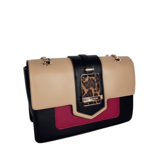 Дамска чанта с леопардов акцент и дълга дръжка- Duki&Daso 11632