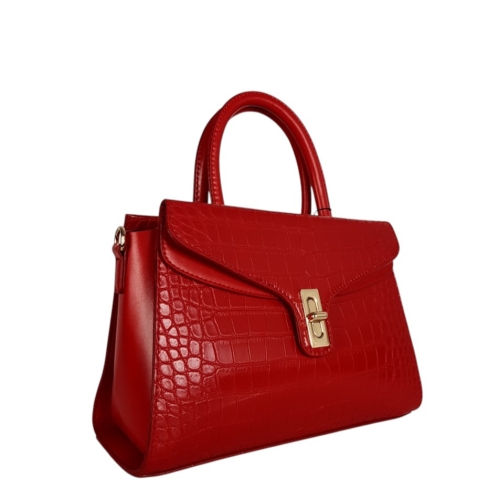 Червена чанта с кроко принт и дълга дръжка- Duki&Daso 11633