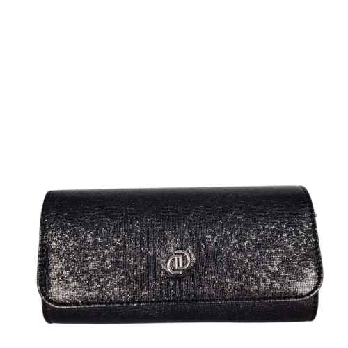 Елегантни остри обувки на удобен широк ток с брокат- Izabel Black 11613