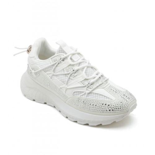 Бели дамски маратонки с камъни- Sisi White 11679