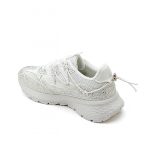 Бели дамски маратонки с камъни- Sisi White 11679