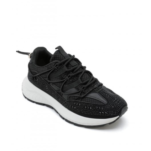 Черни дамски маратонки с камъни- Sisi Black 11679