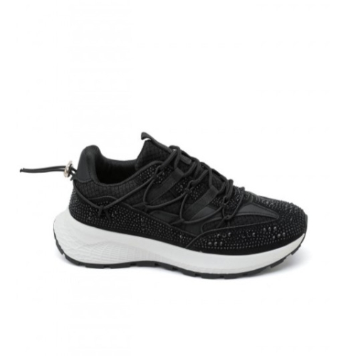 Черни дамски маратонки с камъни- Sisi Black 11679