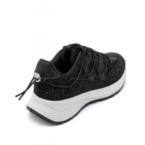 Черни дамски маратонки с камъни- Sisi Black 11679