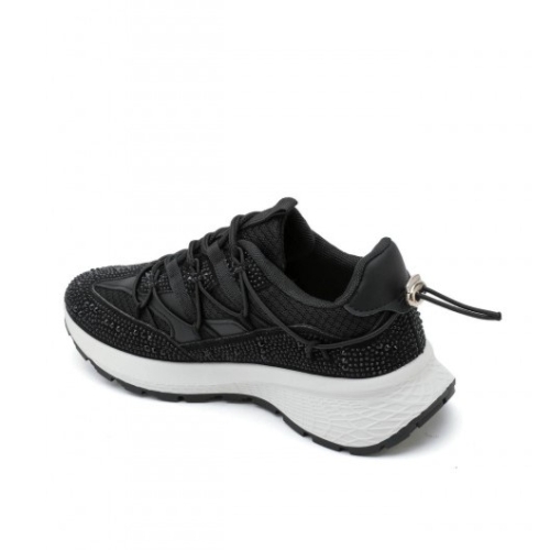 Черни дамски маратонки с камъни- Sisi Black 11679