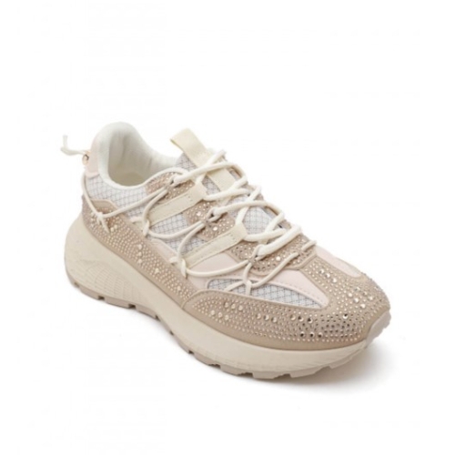 Бежови дамски маратонки с камъни- Sisi Beige 11681