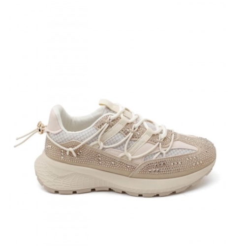 Бежови дамски маратонки с камъни- Sisi Beige 11681