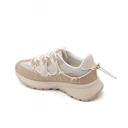 Бежови дамски маратонки с камъни- Sisi Beige 11681