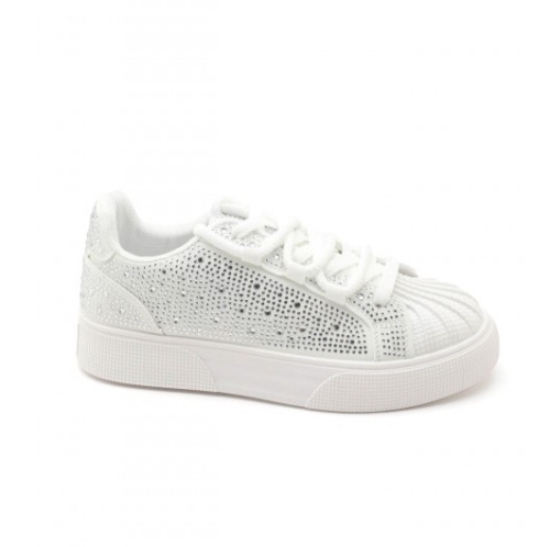 Бели равни кецове с камъни- Qnita White 11683