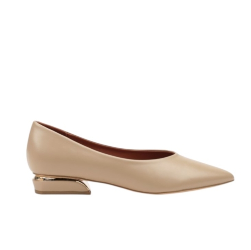 Остри бежови обувки на удобен широк ток- Katlin Beige 11703