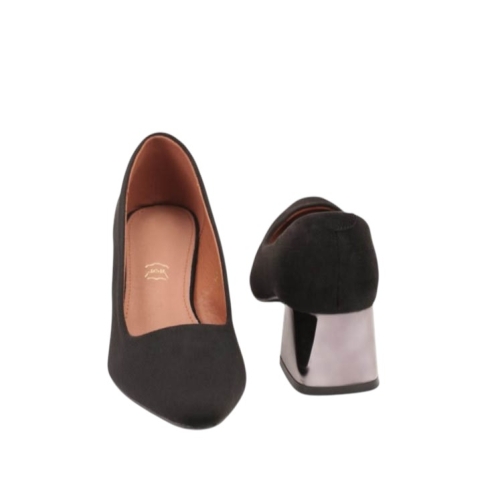 Черни велурени обувки на удобен широк ток- Amanda Black 11705