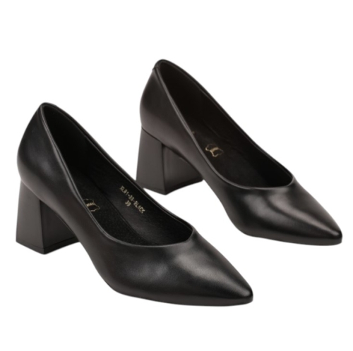 Чени елегантни обувки на удобен широк ток- Greis Black 11708