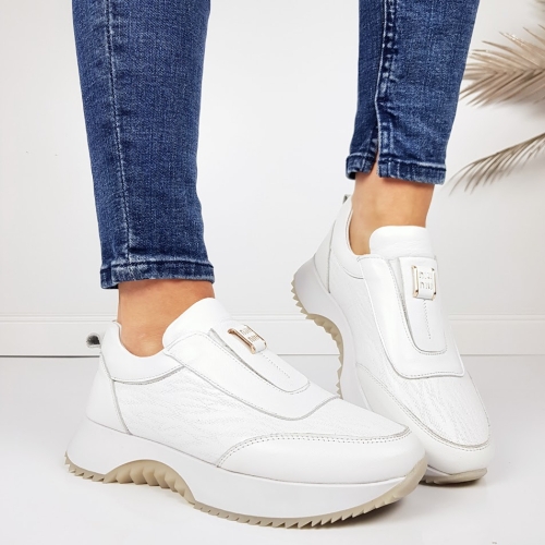 Бели маратонки от естествена кожа с ортопедична стелка- Evita White 11717