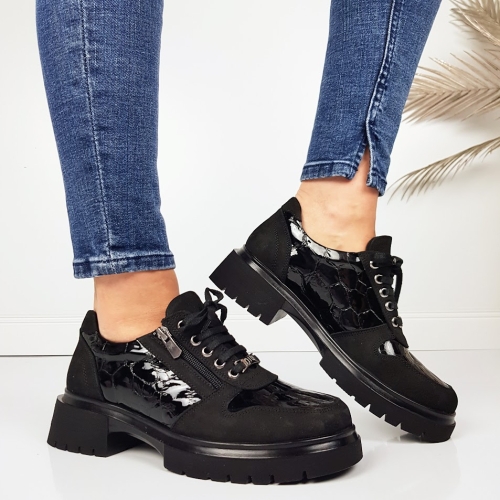 Обувки от естествен кожа с ортопедична стелка- Niq Black 11719