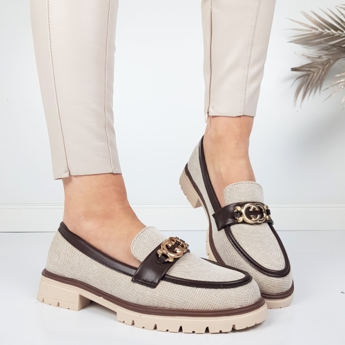 Дамски мокасини в бежово и цвят кафе- SIsi Beige 11725