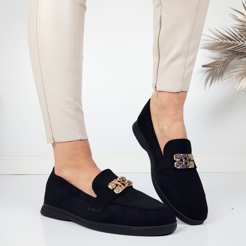 Равни велурени мокасини в черен цвят- Melisa Black 11728