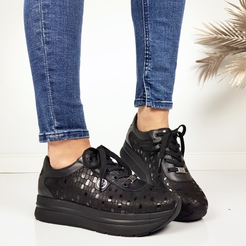 Обувки от ефектна естествена кожа на платформа- Zara Black 11729