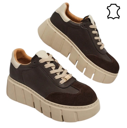 Кецове от естествена кожа цвят кафе- Daris Koffee 11731