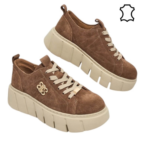 Кафяви кецове от естествен велур- Daris Brown 11733