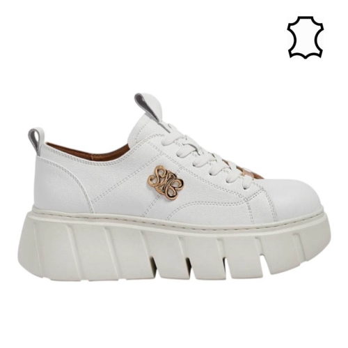 Бели кожени обувки на платформа- Daris White 11734