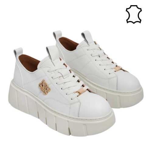 Бели кожени обувки на платформа- Daris White 11734