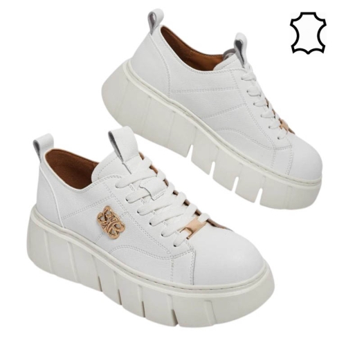 Бели кожени обувки на платформа- Daris White 11734