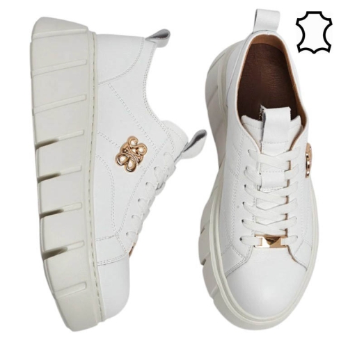Бели кожени обувки на платформа- Daris White 11734