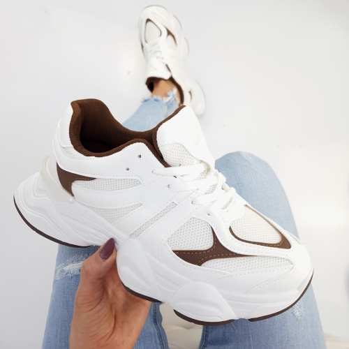 Дамски маратонки в бял и кафяв цвят- Klaudiq White 11762