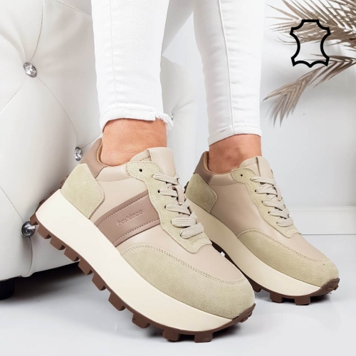 Бежови маратонки от естествена кожа- Zara Beige 11758