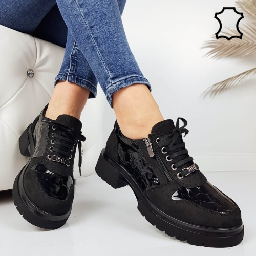 Обувки от естествена кожа с ортопедична стелка- Niq Black 11719