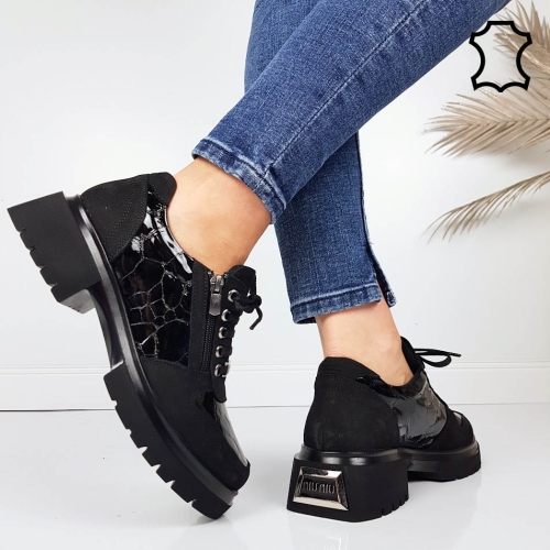 Обувки от естествена кожа с ортопедична стелка- Niq Black 11719