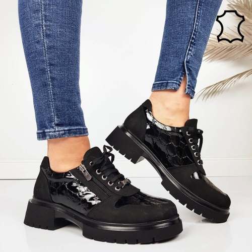 Обувки от естествена кожа с ортопедична стелка- Niq Black 11719