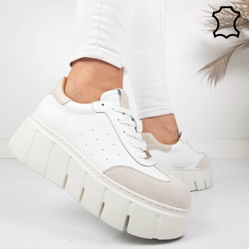 Кецове на платформа от естествена кожа- Daris White 11732