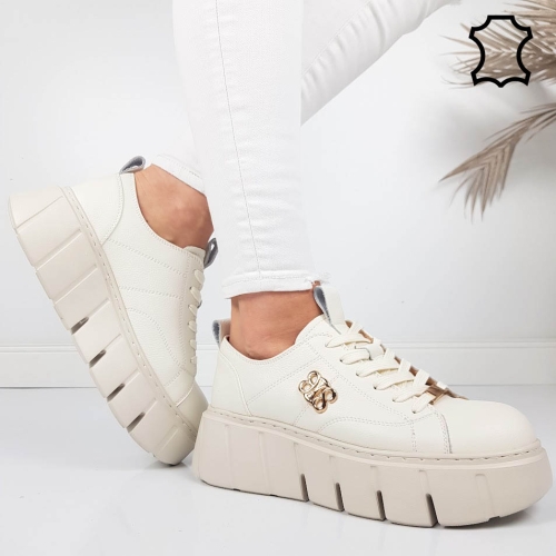 Бежови кецове на платформа- Daris Beige 11734
