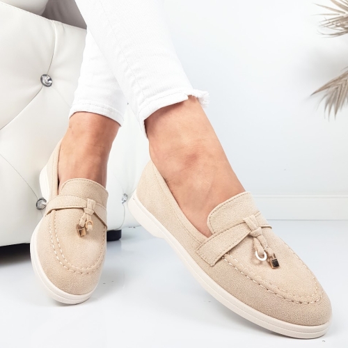 Равни бежови мокасини- Klara Beige 11780