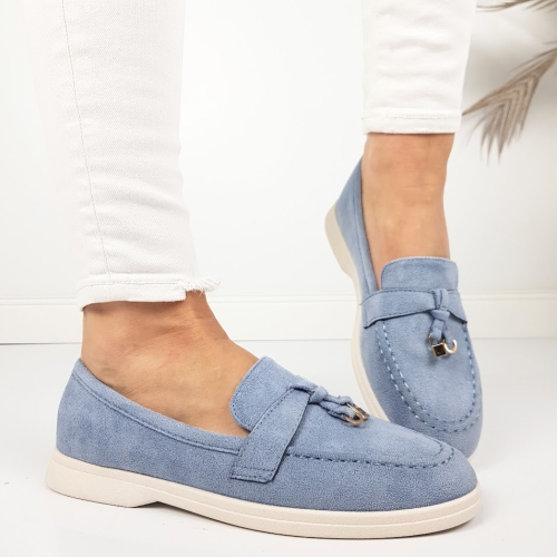 Сини велурени макасини- Klara Blue 11783