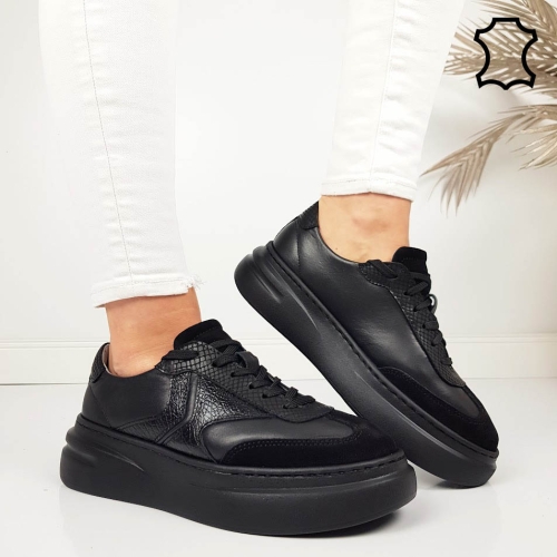 Черни кожени кецове- Nora Bleck 11787