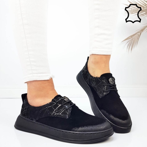 Ежедневни обувки от естествен набук- Kiara Black 11789