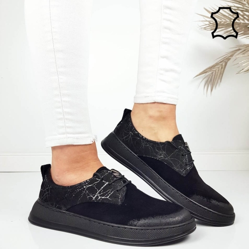 Ежедневни обувки от естествен набук- Kiara Black 11789