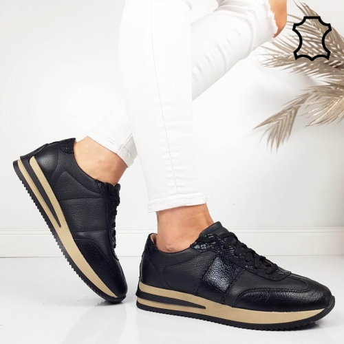 Черни кецове на платформа от естествена кожа- Dara Black 11790