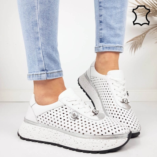 Обувки от перфорирана естествена кожа- Krina White 11794