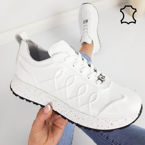 Бели маратонки от естествена кожа- Nia White 11796