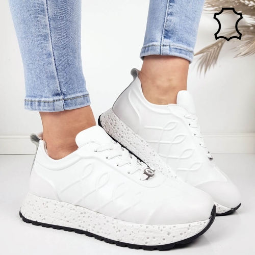 Бели маратонки от естествена кожа- Nia White 11796