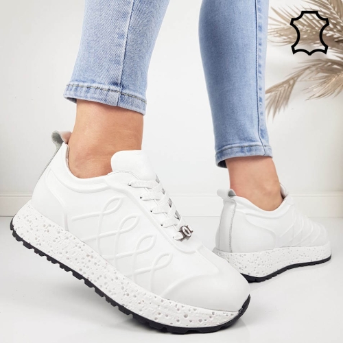 Бели маратонки от естествена кожа- Nia White 11796